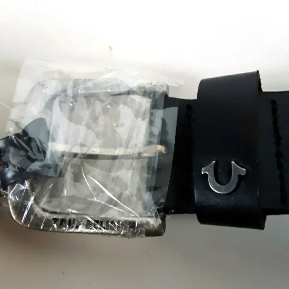True Religion Mens Black Leather Belt Size 38